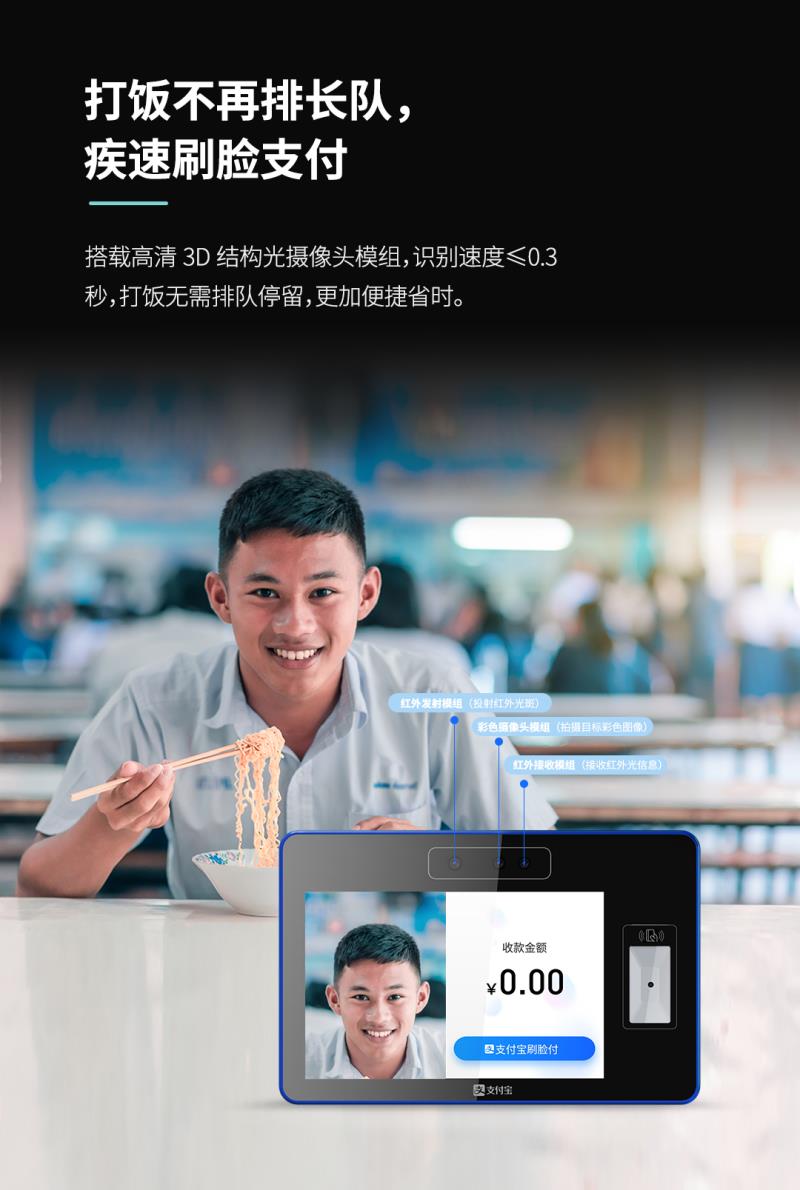 熵基ZTHP560面部消費終端：金融級刷臉支付，食堂團餐就用它！