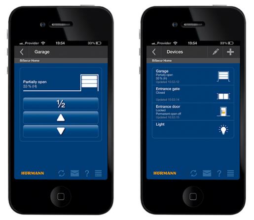 圖：通過BiSecur App，您可以隨時了解車庫門及其他霍曼智能家居應用的狀態(tài)