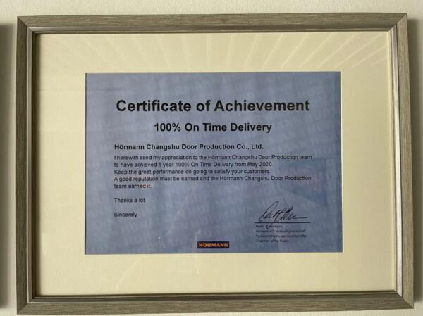 來自霍曼常熟的承諾——100%準時交貨