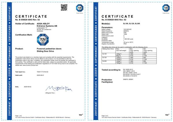 SL300自動平滑門通過率TüV認(rèn)證的產(chǎn)品標(biāo)準(zhǔn)檢測